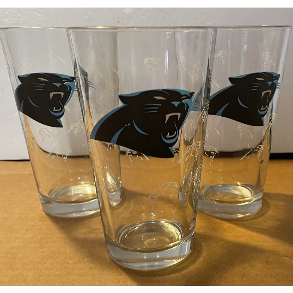 Carolina Panthers Drinking Beer Glasses set of 3 EUC